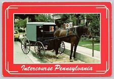 Amish Carriage tied to Hitching Post, Intercourse PA Pennsylvania 4x6 Postcard picture