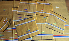 Vintage Hand Embroidered Tablecloth &8 Napkins Guatemala Latin America Boho Gold picture