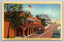 US Custom House Gateway Bridge Brownsville Texas TX Unposted Linen Postcard picture