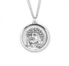 Sterling Silver Christ in Agony Round Medal 0.9 In x 0.8 In Rhodium Plated Chain picture