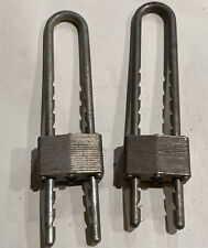 2 Vintage  Master Lock Co. F-17 Adjustable Removable 7” Shackle Padlocks w/ Key picture