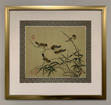 A Chinese Framed Wall Art Painting Classical Style Signed With Birds on Bamboo picture