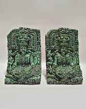 Vintage 1960s Crushed Malachite, Green Stone, Aztec, Mayan Art Bookends, Mexico picture
