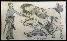 ORIGINAL INDIAN WARS LEDGER DRAWING. Crow Young Dog 1902. picture