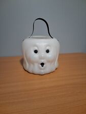 Vintage Blow Mold White Ghost Candy Pail Bucket Strap Handle No Brand Halloween picture