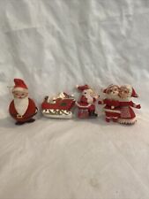 Vintage flocked Santa Claus figures Christmas  Plastic 4 ornaments decor 3-4” picture