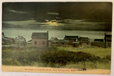 ca 1900s MA Postcard East Mattapoisett Moonlight Crescent Beach cottages night picture
