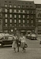 Two Women Standing In Front Excelsior Hotel Ernst Koln B&W Photograph 2.75 x 4 picture