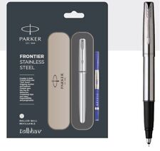 Parker Frontier Steel CT Roller Ball RB Pen Rollerball Blue Ink Fine New Chrome picture
