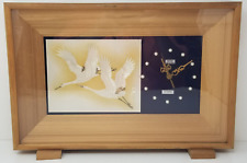 Asian Flying Crane Wall Clock Quartz Wood Frame Enamel Shining Vintage picture