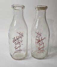 Two (2) 1950s Walker's Folly Farms Milk Bottles J F Downing Melfa, VA One Quart picture