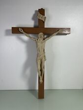 Jesus Christ Statue Resin Wood Rare Crucifix Jesus Looking Up Crucifixion picture