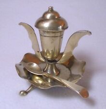 Vintage E.P.N.S. Decorative Brass Footed Salt Cellar with Hinged Lid and Spoon  picture