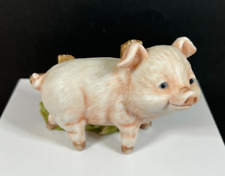 Vintage Little Piggy with Blue Eyes By Fence Porcelain Bisque Figurine picture