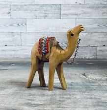 Vintage Hand Carved Wooden Camel with Fabric Woven Saddle Blanket  picture