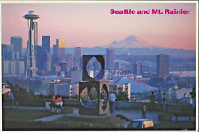 VTG Postcard Seattle Mt Rainier Space Needle Buildings Cityscape Sculpture picture