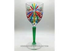 SORRENTO WINE GLASS - GREEN STEM - HAND PAINTED VENETIAN GLASS picture