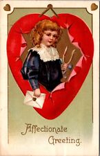 Valentine's Day PC Affectionate Greeting Child Holding Wishbone Envelope Heart picture