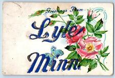 c1920's Greetings From Lyle Flower & Butterfly Minnesota Correspondence Postcard picture