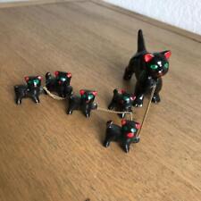 Vintage Black Mother Cat and 5 Kittens on Chain Figurines Japan picture