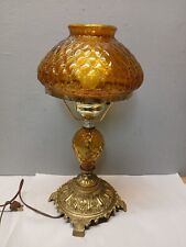 Vintage Hurricane Table Lamp Amber Quilted Glass Shade L+L WMC #6602 picture