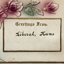 Vintage Liberal, KS Embossed Postcard Floral Greetings Posted 1913 Kansas picture