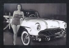 REAL PHOTO 1955 PONTIAC CHIEFTAN SWIMSUIT GIRL ADVERTISING POSTCARD COPY picture
