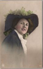 Vintage 1910 Pretty Lady RPPC Postcard Large Hat / Hand-Colored Real Photo picture