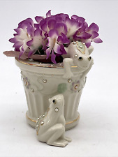 Lenox PETALS and PEARLS  Frog Bud Vase with Flowers Planter Gold Trim picture