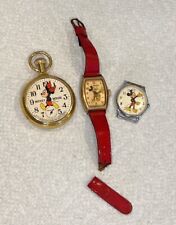 3 Vintage Mickey Mouse Watches Face Dial Windup Ingersoll Etc PARTS/REPAIR AS IS picture