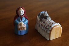 CHIPPED Little Red Riding Hood Big Bad Wolf Salt Pepper Shakers Clay Art Vintage picture