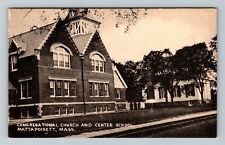 Mattapoisett MA, Congregational Church & School, Massachusetts Vintage Postcard picture
