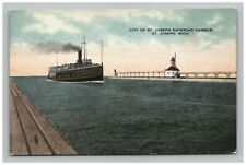 Postcard Ship 1900s City of St Joseph Harbor Lighthouse View Transportation picture