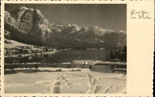 RPPC Grundlsee Austria snow winter mountains 1938 real photo postcard picture