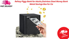 Refasy Piggy Bank for Adults,Stainless Steel Money Bank Metal Savings Box for Ca picture
