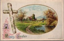 Winsch EASTER Postcard Church / Landscape Scene / Birch Wood Cross - 1911 picture