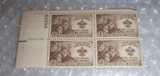 Plate Block of 4 Boy Scouts of America 1950 3 cent stamps - Scott #995 unused picture