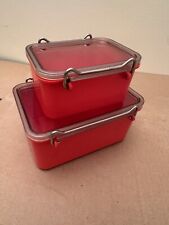 2 Retro 70's Red Erik Kold Plast of Denmark Food Storage Containers Stackable picture