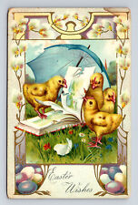 1907 TUCK's Easter Anthropomorphic Chicks Reading Under Umbrella Postcard picture