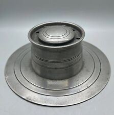 Antique Captain Pewter Ink Well Ship Inkwell 8”x2.5” Ceramic Bowl Pierced Turned picture