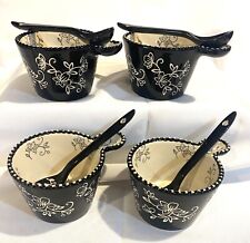 Temp-tations Floral Lace White On Black Condiment Bowls And Spoons picture