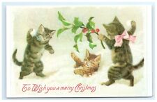 Cats Christmas Greetings 1874 1985 Antique Repo Postcard picture