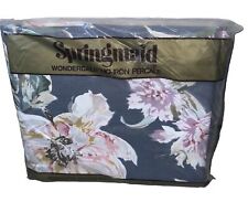 Vintage SpringMaid Wondercal No Iron Percale 54x76 Gray Pink Floral Sheet NIP picture