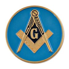Square & Compass Round Masonic Auto Emblem - [Blue & Gold][3'' Diameter] picture
