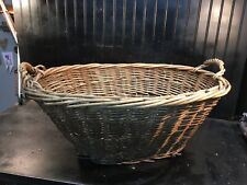 ANTIQUE 1900s Wicker Rattan Oval Clothes Laundry Wash Basket  Handles 29”x22 picture