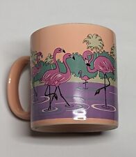 Vintage 1980s-90s Pink Flamingos Tropical Palm Trees Russ Berrie Coffee Cup Mug picture