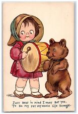 Tuck's Postcard Children And Pets With Drum Just Bear In Mind c1910's Antique picture