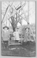 c 1910's Little Girls Boy Swing Coats Hats Photo Postcard Outside RPPC Vintage picture