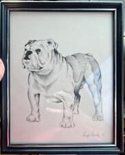 Vintage Artist Signed Original Pencil Graphite Drawing Pet Bulldog Portrait Art picture