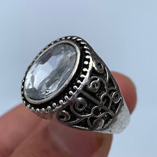 EXTREMELY VERY RARE ANCIENT SILVER ROMAN RING WHITE STONE OLD ARTIFACT AUTHENTIC picture